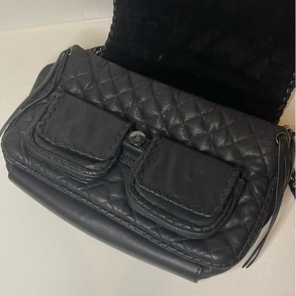 ZARA Quilted Leather W/Crossbody Chain Strap Black Chic City Bag RARE - Picture 8 of 16
